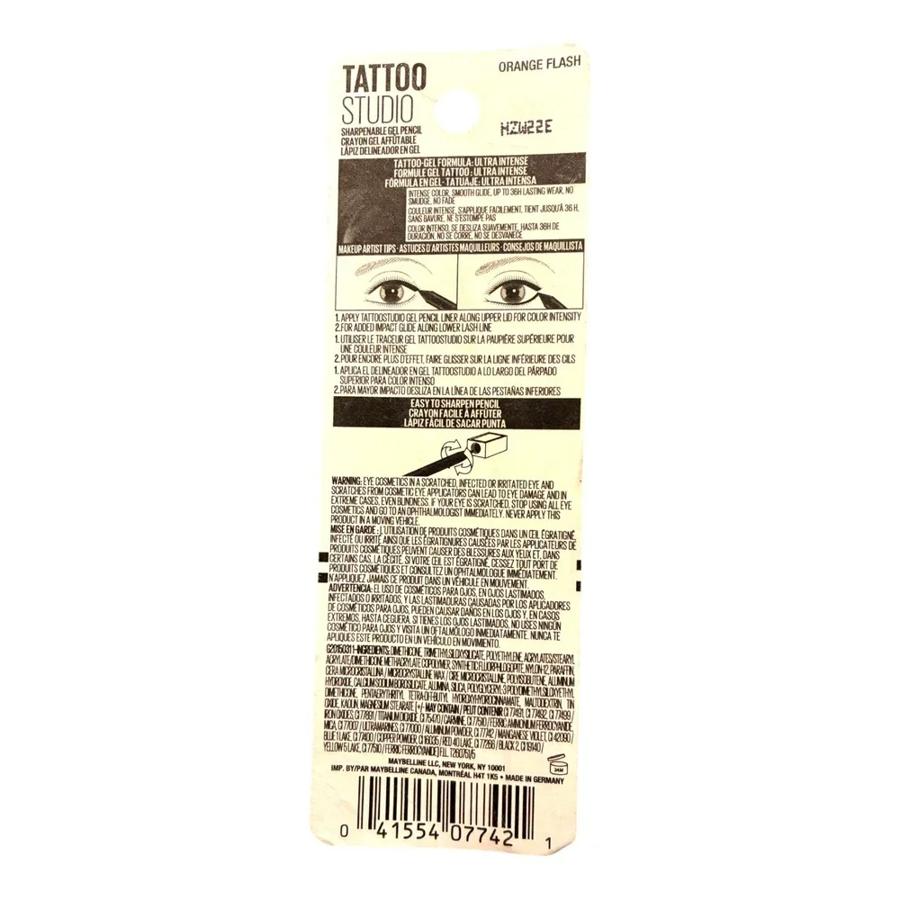 Maybelline Tattoo Studio 36H Waterproof Gel Eyeliner Pencil 803 Orange Flash LE‎